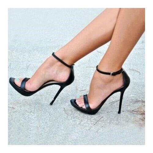 New Summer Woman Black Open Toe Line Style Sandals Sexy Straps Stiletto Heels Ankle Strap Dress Concise Style Shoes