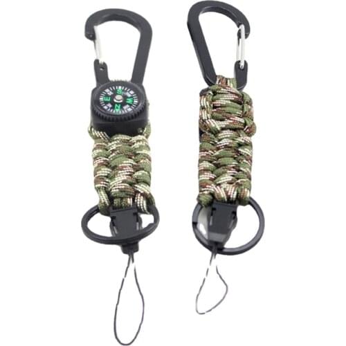 Outdoor Paracord Snap button Compass EDC Keychain Climb Keychain Tactical Survival Tool Carabiner Hook Cord Backpack Buckle