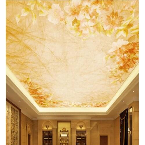Custom photo wallpaper 3D Eurpean Golden flower ceiling 3d wallpaper living room Mural 3d wallpaper ceiling