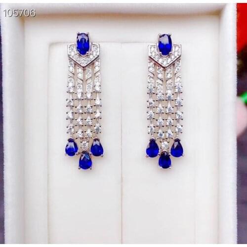 The Best Gift for Your Wife 100% Real Natural Sapphire Earring 925 Sterling Silver