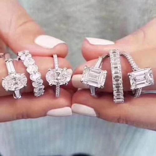 Luxury 925 sterling silver Oval cut 4CT Simulated diamond Rings for Women Eternal engagement ring set Brand fine jewelry gift