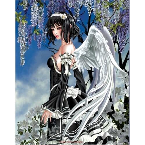 Counted Cross Stitch Kits Needlework Embroidery - Crafts 14 ct Aida DMC Color DIY Arts Handmade Home Decor - Angel and Flowers