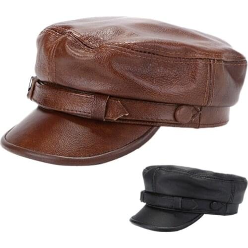 Genuine Leather Visor Hat Autumn Winter Men Women Cowhide Visors Cap Flat Top Short Eave Fashion Casual Youth Student Caps H267