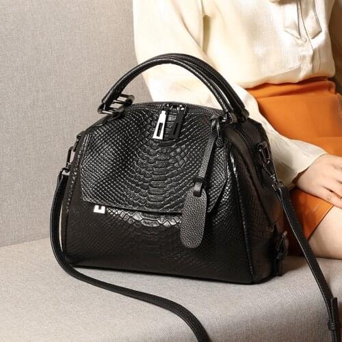 PASTE All-match Korean Style Handbag Women Serpentine Crocodile Pattern Cowhide Female Shoulder tote Bag for Bride Wedding Purse