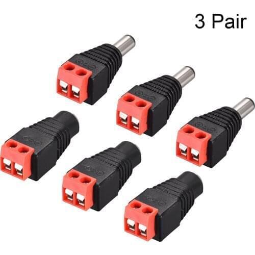 Uxcell 3Pair 5.5x2.1mm DC Power Jack Plug Adapter Connector for LED Strip CCTV Camera Cable Wire Ends,Red