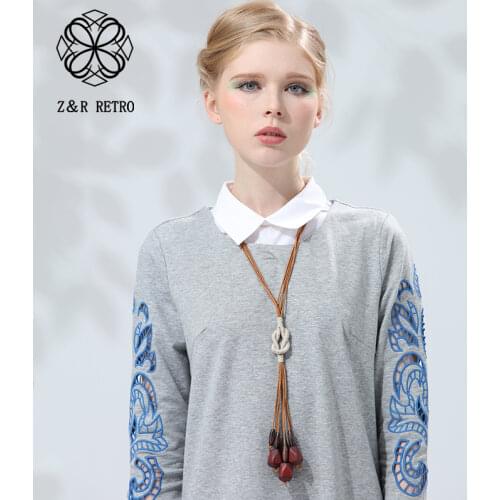 Vintage Jewelry Wooden Beads Long Necklace for Women Chokers Pendant&Necklaces Statement Jewellery Suspension 2021 New Handmade