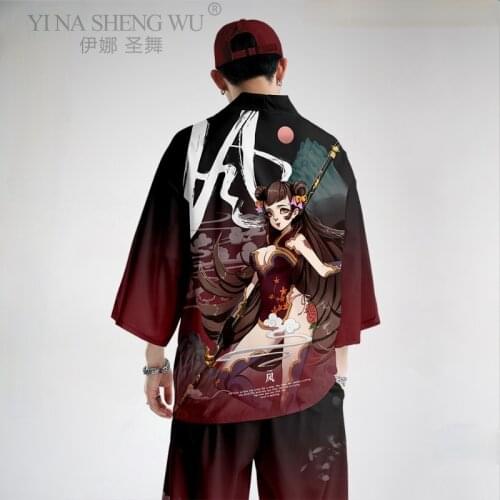 Japanese Style Vintage Kimono Pants&Top Men Traditional Harajuku Streetwear Cardigan Costume Yukata Mens Sun Protection Clothes