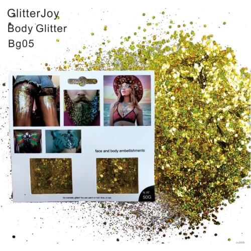 BG05 Bright Gold Body and Hair Glitter Festival ideal for Rave Outfit Body Paint Party on Night Club and Party