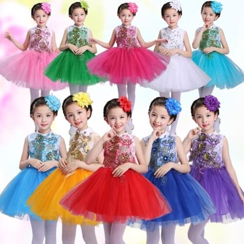 Girl Tutu Skirt Ballet Jazz Sleeveless Performance Dance Dress Girl Children Competition Practice Clothes Gymnastics Leotard