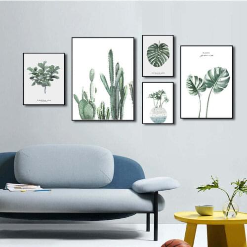 Yumeart Watercolor Leaves Posters and Prints Wall Art Canvas Painting Green Plant Nordic Style Decorative Picture For Living Roo