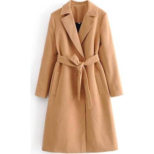 20new autumn and winter European and American style suit collar belted mid-length woolen coat temperament jacket women are thin
