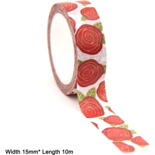 1PC 15MM*10M Big Red Rose Flowers Washi Stickers Masking Tapes Decorative DIY Stationery office supplies washi tapes