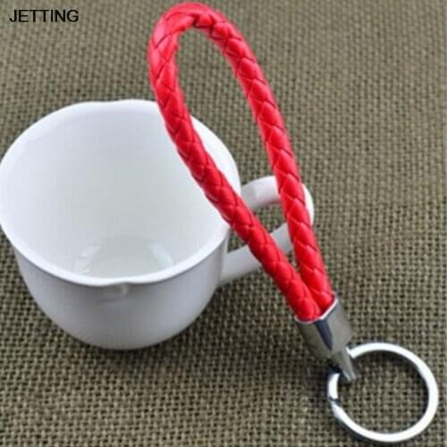 JETTING 1Pc PU Leather Rope Woven 15 colors keychain men women key holder chain ring car bag pendant Charm Car Key Accessories