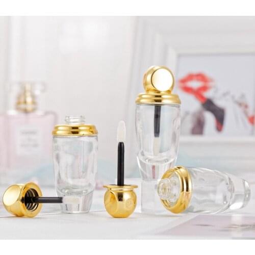 100pcs 10ml Empty Lip Gloss Glass Tube Gold Chubby Plastic Lip Balm Containers Refillable DIY Cosmetics Reusable Bottles