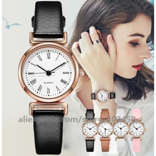 100pcs/Lot Fashion Thin Leather Watch For Women Simple No Logo Arabic Numerals Round Wrist watches Fancy Clock Zegarek Damski