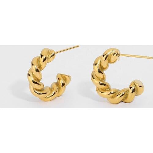 18K Gold Plated Stainless Steel Twisted Earrings For Women Spiral Style Hoops Loop Earrings Jewelry Accessories