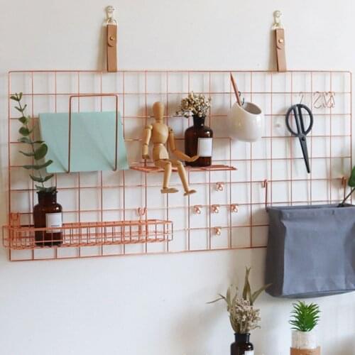 2pcs/set Wire Grid Panel Wall Shelf Basket with Hook Bookshelf Display Storage Rack Organizer Hanging Tray