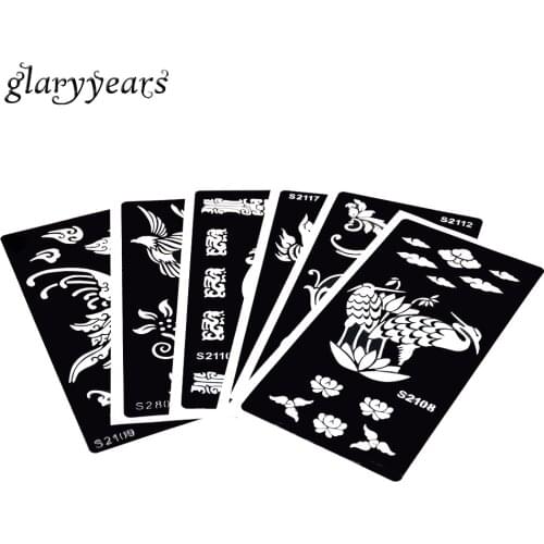 6 Sheets Tattoo Henna Stencil Paper Bird Flower Crane Pattern Paste Drawing for Women Body Art Tattoo Template Temporary S200#10