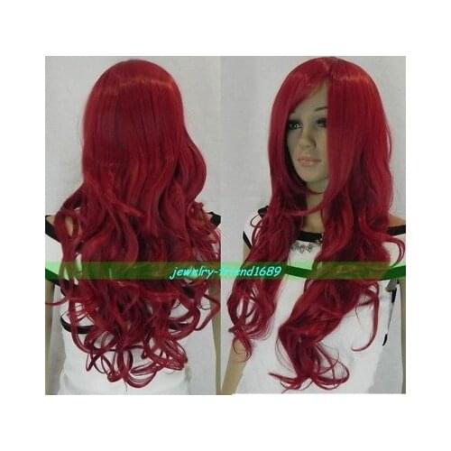 66shun NEW WIG COSPLAY HEAT RESISTANT LONG RED CURLY WOMENS FULL WIG Ladies Heat Resistant Synthetic hair Wigs