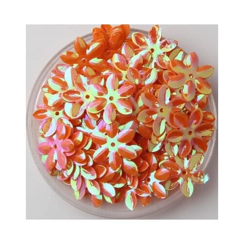 800pcs/lot 15mm Flower Sequins Cup Six Petals With 1 Center Hole Plum Blossom Handcraft Sewing Accessory Orange AB Confetti