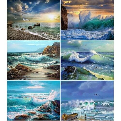 AZQSD DIY Diamond Painting Sea Cross Stitch Kits Picture Of Rhinestones Diamond Embroidery Sale Landscape Home Decor