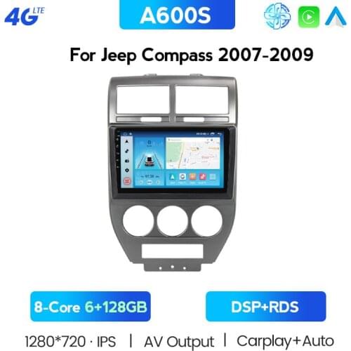 Nine 9 Inch 2 Din Car Radio Multimedia Video Player Navigation GPS Android 10.0 For Jeep Compass MK 2007 2008 2009 2010 Carplay