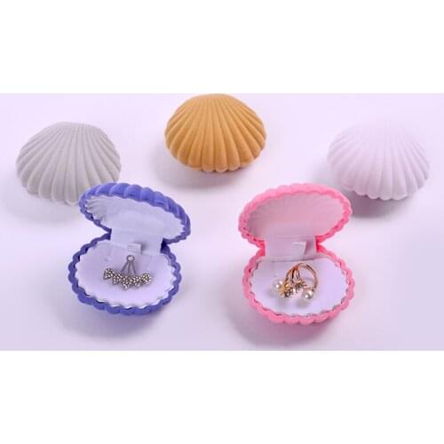 Shell Shape Velvet Jewelry Box Wedding Engagement Ring Packaging Box Earrings Necklace Bracelet Jewelry Organizer Gift Hold