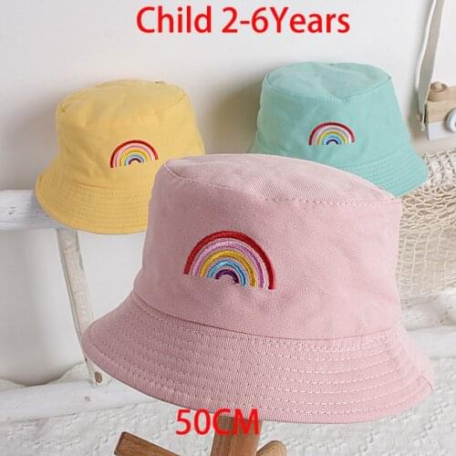 Child Casual Double-sided Fisherman Hat Fishing Bucket Hat Cap Lovely Rainbow Embroidery Sun Protection Cotton Fisherman Hat