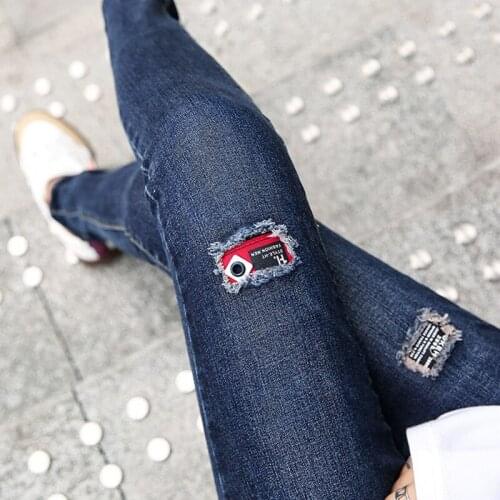 Autumn Patches Fake Hole Womens Jeans High Waist Pencil Pants Pants Woman Ankle Length Mujer Stretch Skinny Jeans For Girls