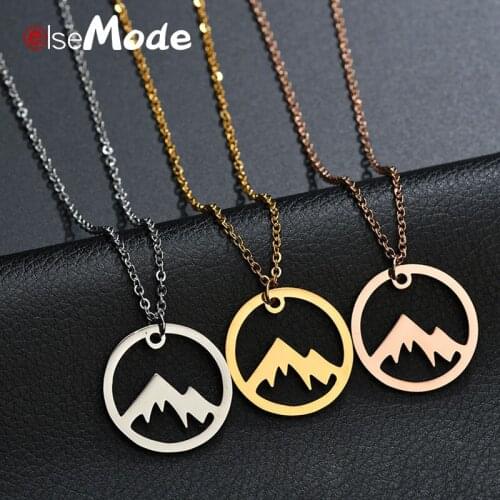 ELSEMODE Hollow Minimalist Mountain Tops Necklace Stainlss Steel Chian Necklaces Outdoor Travel Jewelry Mountains Climbing Gifts