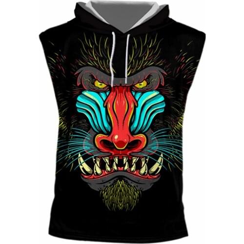 IFPD EU Size Animal Black Hooded Tank Top 3D Printed Orangutan Plus Size Vest Monkey Casual Fitness Funny Sleeveless Shirt 2020