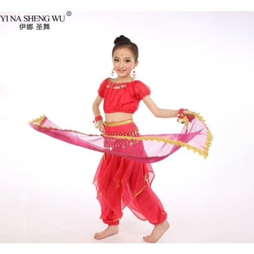 Short Sleeve Kid Girls Belly Dancing Costume 3pcs Set Kids Performance Indian Dance Children Girl Bellydance Girl Dance Costume
