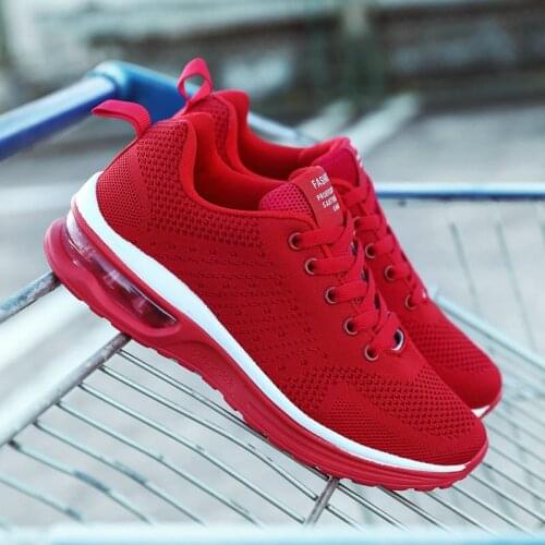 2020 Spring Women Sneakers Red Black Fashion Korean Women Shoes Mesh Breathable Sneakers Air Cushion Casual Shoes Tenis Feminino