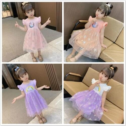Summer Kids Dresses for Girls Flower Frozen Elsa Print Princess Party Dress Girl Vestidos For Wedding Party Clothes Baby Costume