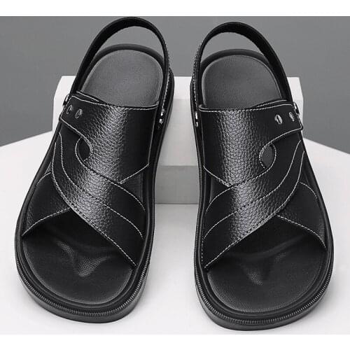 Summer Old Men Sandals Leather Slip On New Arrivals Breathable Men Slippers Fashion High Quality Mens Sandalias New Summer Shoe
