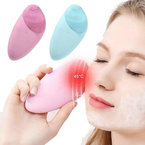 Massage Heating Silicone Cleansing Instrument Waterproof Facial Cleaning Instrument Heating Facial Cleaner Electric Face Cleaner
