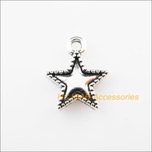 Fashion 30Pcs Tibetan Silver Color Tiny Lovely Star Charms Pendants 12.5x15mm