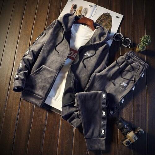 Mens Long Sleeve gold velet Hip Hop Sports jacket pants 2p Set sportswear men street hipster loose gym tracksuits men sweatsuit