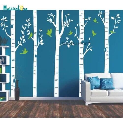 Forest Pine Tree and Birch Trees Wall Decal Modern Nursery Baby Room Removable Wall Sticker Decal BB812