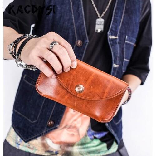 Real Cow Leather Handmade Vintage Men Wallet Wristles Long Luxury Cash Purse Quality Man Card Holder Phone Bag Organizer Wallet