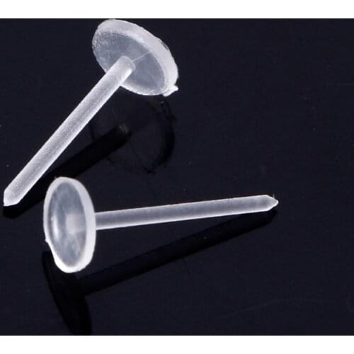 2021 New 100PCS Invisible Clear Plastic 5mm 3mm Flat Blank Pad Earring Nail Pin Ear Post