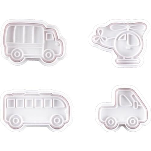 New 4pcs Cake Tools Transportation Cutter Set Car Truck Helicopter Cookie Cutters Biscuit Fondant Mould Baking Sugarcraft Mold