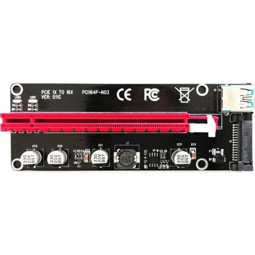 New VER 011C Riser PCI-E PCIe Extender PCI Express Riser Card 1x to 16x USB 3.0 Cable SATA 15pin Power LED for BTC Miner Mining