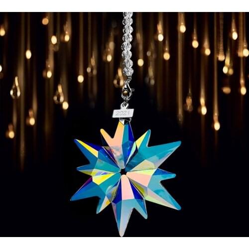 1 PCS Creative Aurora Snowflake Star High-grade Fire Polish AB Color Crystal Pendant Car Pendant Rear View Mirror Home Pendant