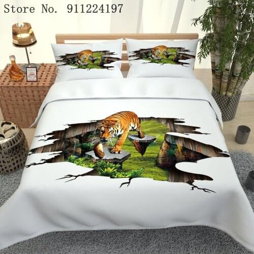 Animal Tiger Bedding Set Twin/Full Queen/King 229x229 Quality Duvet Cover Adult White Printed Quilt Cover Microfiber Bed Linen