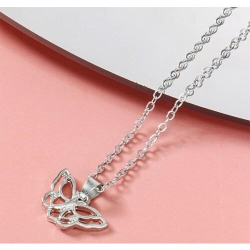 Simple Hollowed Out Butterfly Pendant Necklace Fashion Silver Color Clavicle Chain For Women Elegant Jewelry Accessories