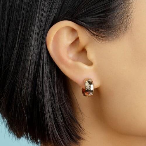 Drop Shipping Classic Women Jewelry Gold Color Metal Medium Hoop Earring With White Rainbow CZ Star