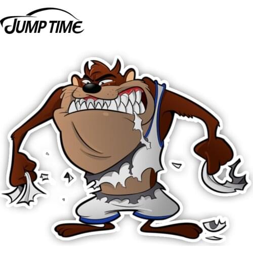 Jump Time 13cm x 10.9cm For Angry Tasmanian Devil Funny Car Stickers Laptop Waterproof Vinyl Cartoon Decals Window Car Wrap