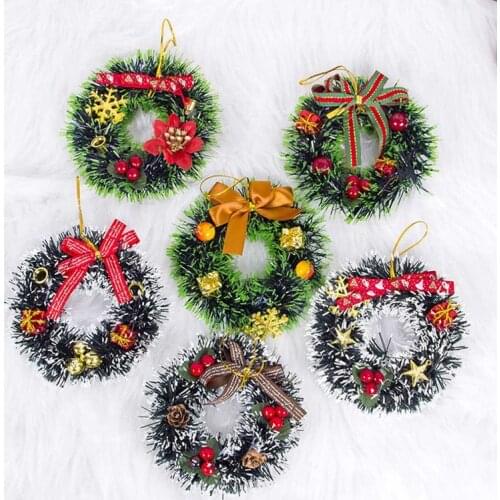 Christmas Wreath Decorations, Mini Handmade Christmas Tree Diy Floral Wedding Wreath Artificial Pendant Jewelry