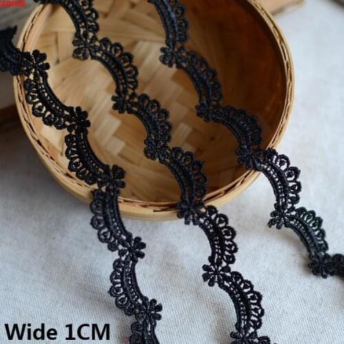 1CM Wide Black Cotton Polyester Fabric Embroidery Fringe Ribbon Lace Collar Cuffs Trim DIY Apparel Curtain Sewing Applique Decor